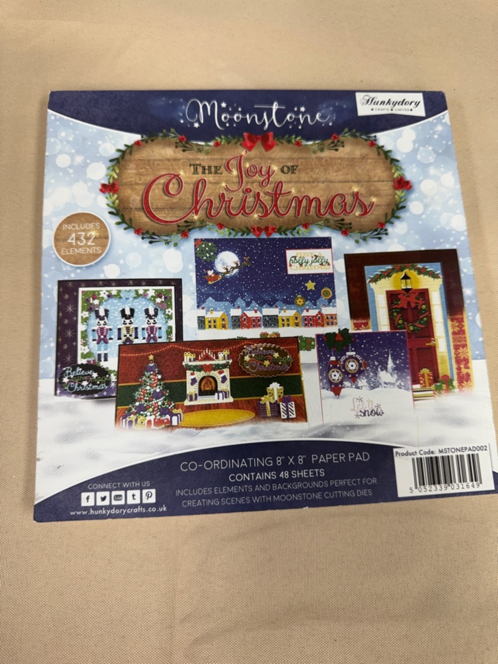 Moonstone 'The Joy of Christmas' Paper Pad - Holiday designs 8x8 with 48 sheets